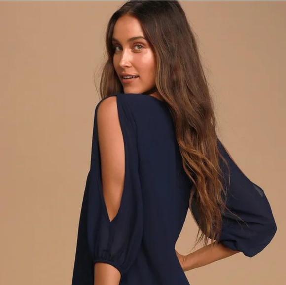 Lulus Shifting Dears Navy Blue Long Sleeve Dress Small - Picture 2 of 10